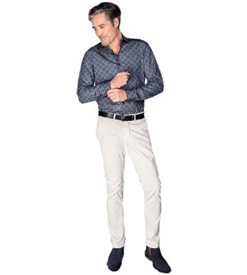 SKJORTA MED MÖNSTER OCH BLÅ RUTOR i BOMULLSPOPLIN - FASHION / SLIM FIT SKJORTA MED MÖNSTER OCH BLÅ RUTOR i BOMULLSPOPLIN - FASHION / SLIM FIT