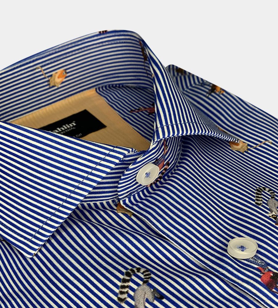 BLÅ RANDIG SKJORTA MED PRINT HERR REGULAR CUT BLÅ RANDIG SKJORTA MED PRINT HERR REGULAR CUT