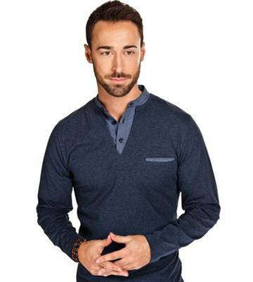 LÅNGÄRMAD COMBOJERSEY MED INFÄLLD SKJORTA & MANDARIN KRAGE -BLÅ LÅNGÄRMAD COMBOJERSEY MED INFÄLLD SKJORTA & MANDARIN KRAGE -BLÅ