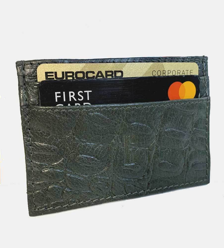 Kreditkortsplånbok  i alligatormönstrat buffelläder 5-fack - Grön