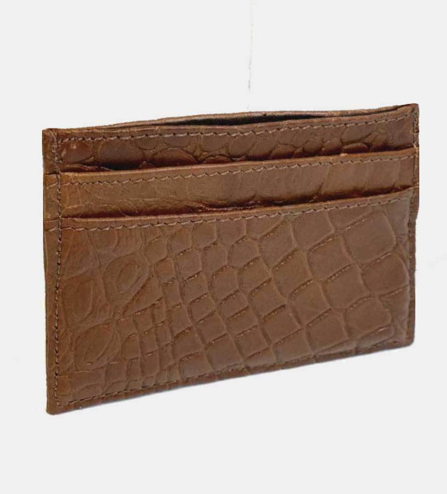 Kreditkortsplånbok i alligatormönstrat buffelläder 5-fack - Brun