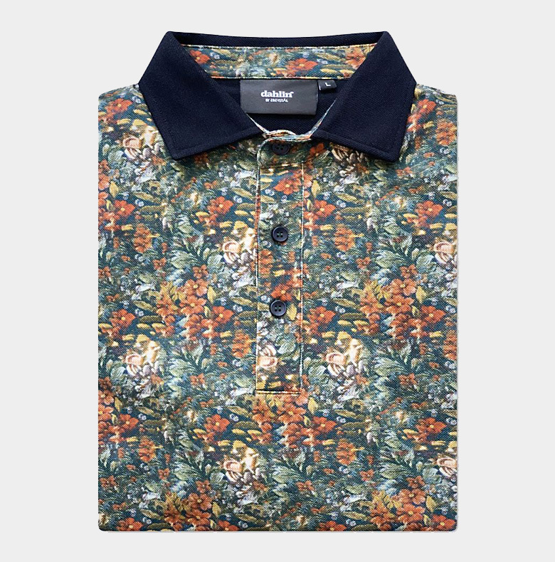 Långärmad Tapestry piké med svart krage Långärmad Tapestry piké med svart krage