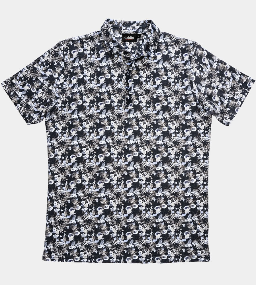 KORTÄRMAD MÖRKBLÅ PIKÉSKJORTA MED MICROMÖNSTER KORTÄRMAD MÖRKBLÅ PIKÉSKJORTA MED MICROMÖNSTER