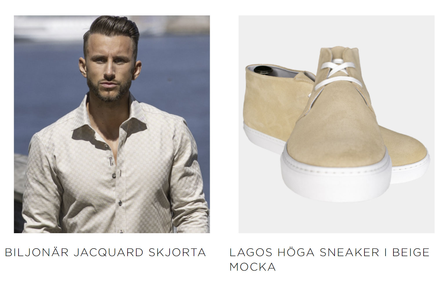 beige skjorta beige mocka skor